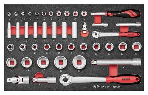 Teng Tools 44 Piece Mixed Drive 12 Point & 6 Point Shallow & Deep Socket & Accessory EVA Foam Tray - TEFSK44