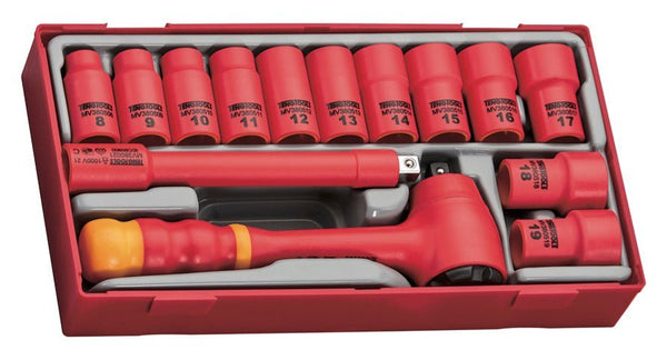 Teng Tools 14 Piece 3/8 Inch Drive Metric 6 Point 1000 Volt Shallow Insulated Socket Set - TTV3814