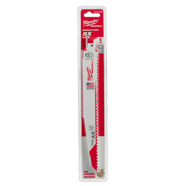 Milwaukee 48-00-5026 5pk 9" "The AX" Sawzall Blades