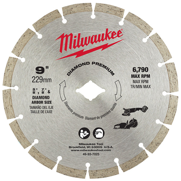 Milwaukee 49-93-7025 - 9" Premium Diamond Blade; General purpose concrete, brick, and block