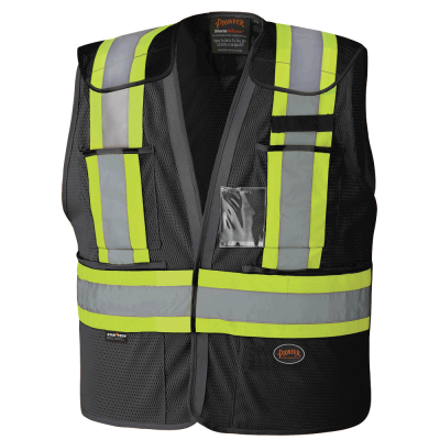 Pioneer Hi- Viz Black Safety Tear-Away Vest - L/XL