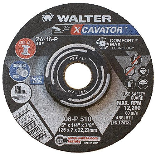 Walter 08P510 - Depressed Center Grinding Wheel, Type 27, 0.25 in Thick, Zirconia Alumina