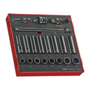 Teng Tools 21 Piece 1/2 Inch Drive 6 Point Regular & Deep Impact Socket Set In EVA Tray - TED9121