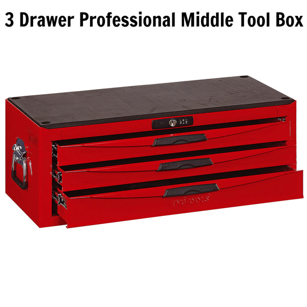 Teng Tools 3 Drawer Professional Portable Steel Lockable Red N Series Middle Tool Box - TC803N