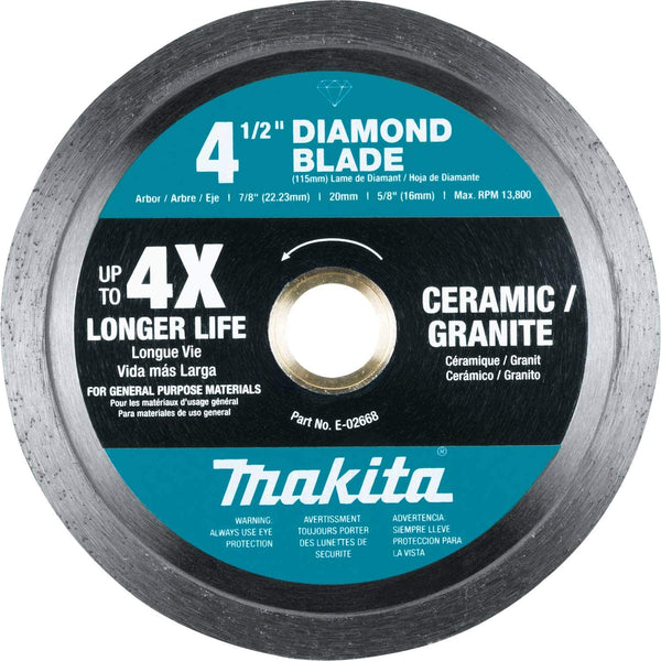 Makita E-02668 - 4-1/2" DIAMOND BLADE CONTINUOUS RIM GP Ceramic cutting