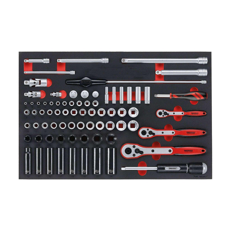 Teng Tools 76 Piece Mixed Drive 6 Point Regular/Shallow, Deep & Impact Foam Socket Set - TTESK77