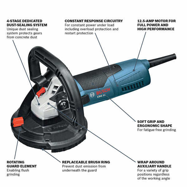 Bosch CSG15 120V 5" Corded Concrete Surfacing Grinder w/ Dust Collection Shroud