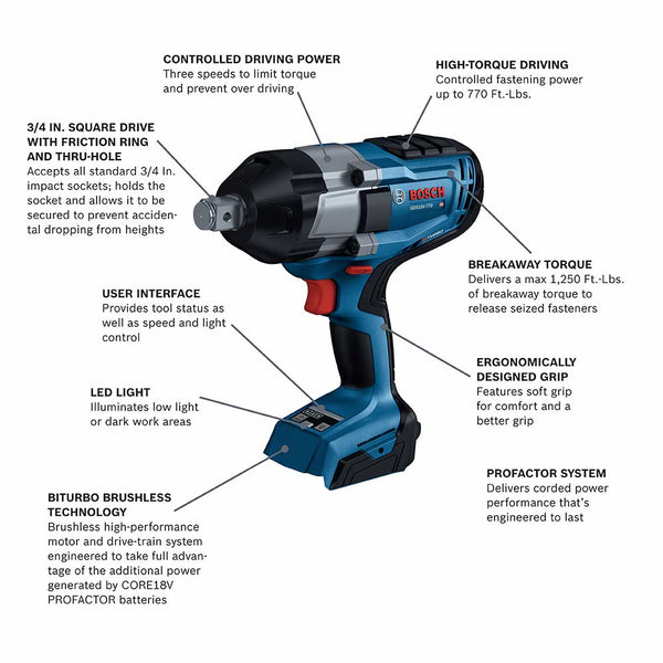 Bosch GDS18V-770N 18V PROFACTOR 3/4" Impact Wrench w/ Friction Ring - Bare Tool