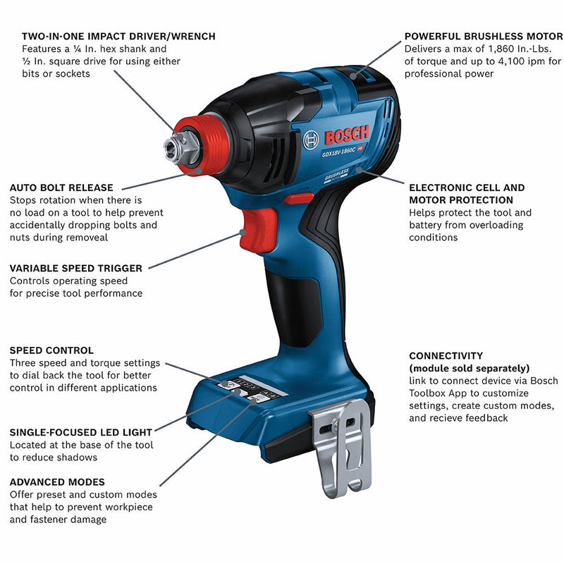 Bosch GDX18V-1860CN 18V 1/4" - 1/2" Brushless Impact Driver/Wrench - Bare Tool