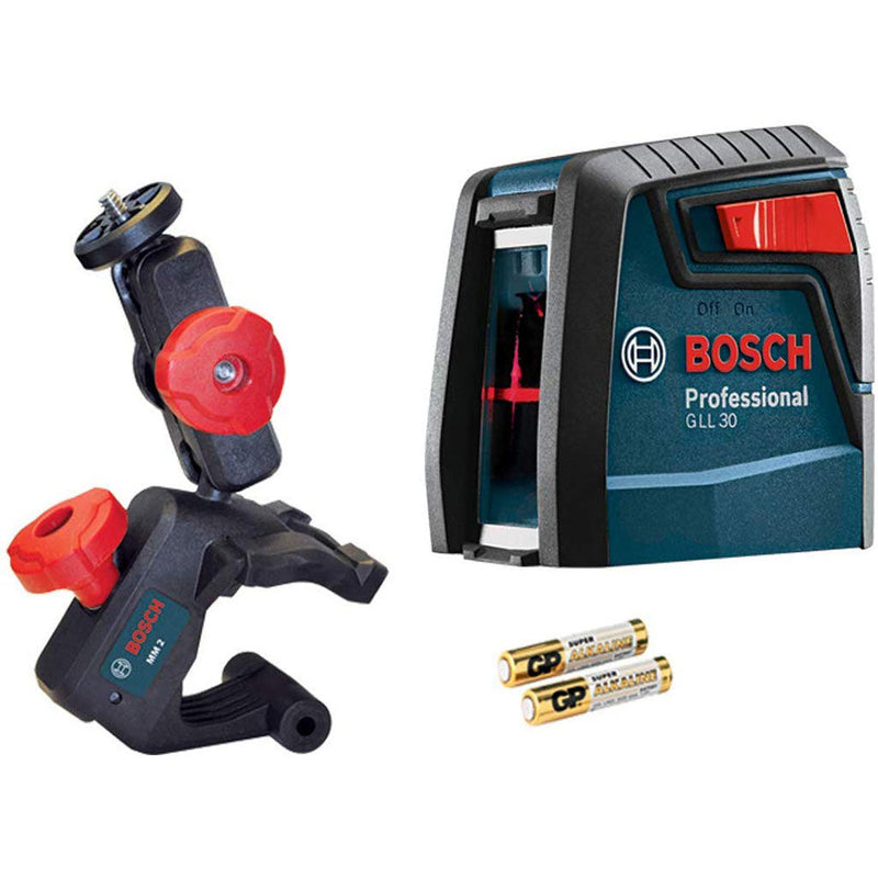 Bosch GLL30 30-foot Self Leveling Red Beam Cross Line Laser w/ Clamping Mount