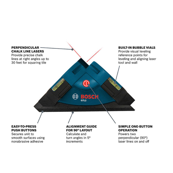 Bosch GTL2 Cordless Horizontal / Vertical Laser Level Square w/ Mounting Strips