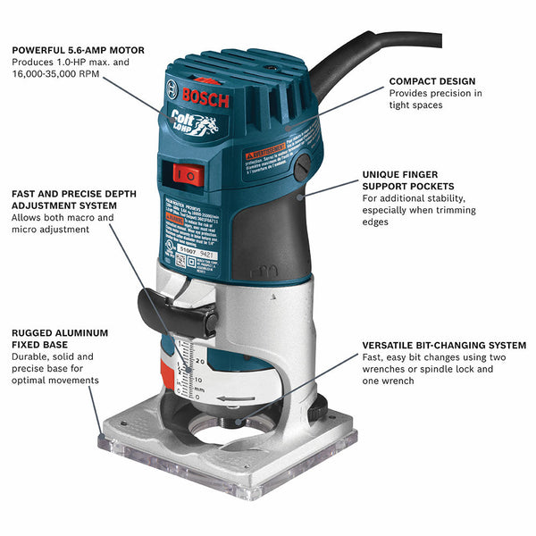 Bosch PR20EVS 120V Corded Cariable Speed Palm Router w/ Variable Speed