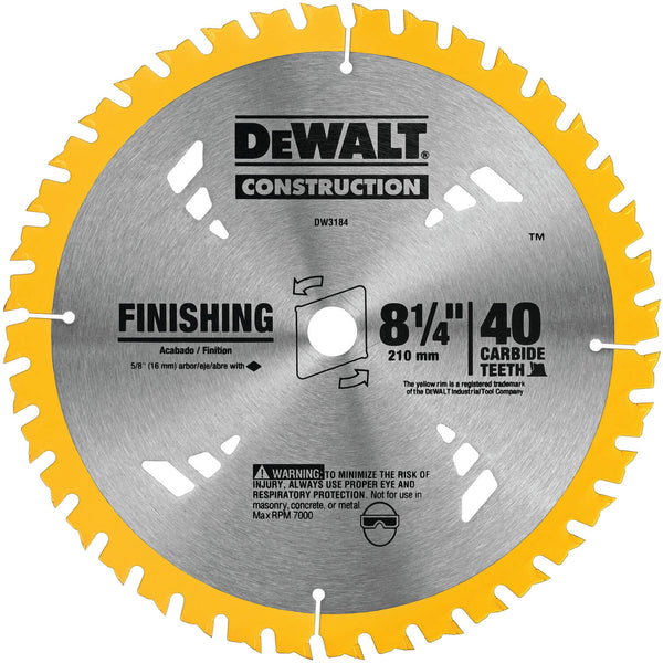 DEWALT DW3184 Series 20 8-1/4-Inch 40 Tooth ATB Thin Kerf Saw Blade with 5/8-Inch Arbor