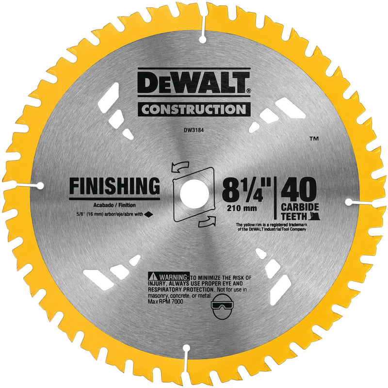 DEWALT DW3184 Series 20 8-1/4-Inch 40 Tooth ATB Thin Kerf Saw Blade with 5/8-Inch Arbor