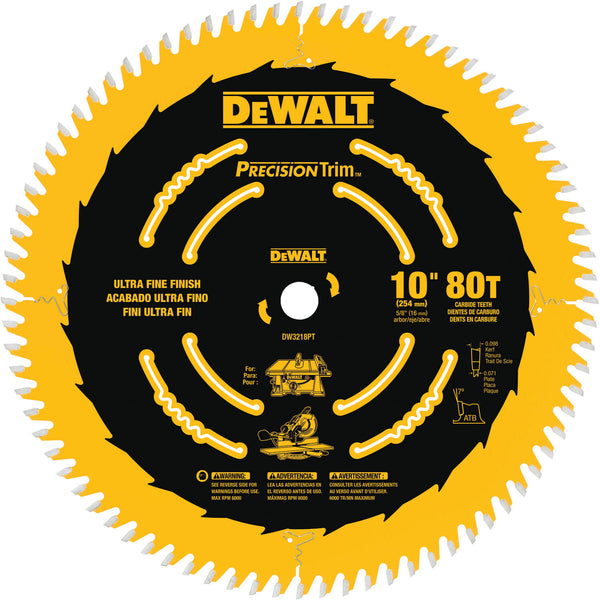 DEWALT DW3218PT 10-Inch 80 Tooth ATB Crosscutting Saw Blade with 5/8-Inch Arbor and Tough Coat Finish