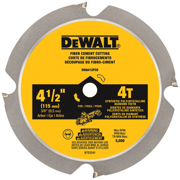 DEWALT DWA412PCD 4-1/2 IN. 4T FIBER CEMENT CUTTING CIRCULAR SAW BLADE