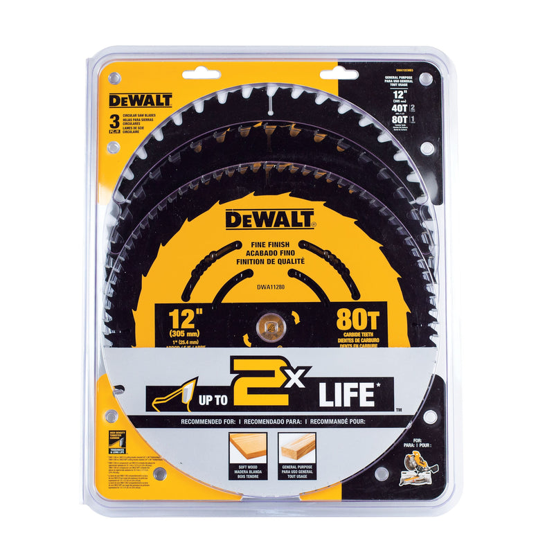 DeWalt DWA112CMB3 - ONE BLADE 12 IN 80T & 2 X 40T SAW BLADE 3 pc set