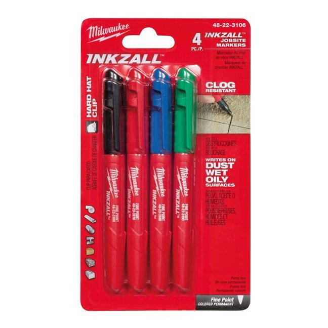 Milwaukee 48-22-3106 - 4pk Inkzall Coloured Fine Point Markers