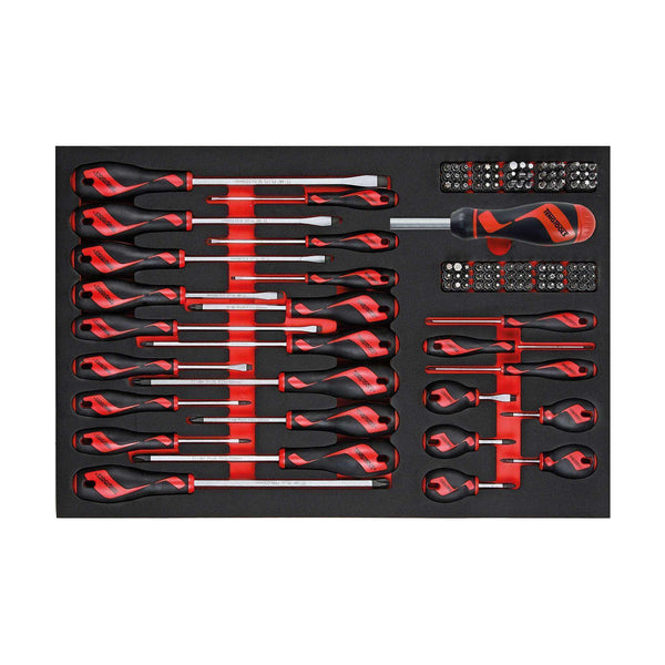 Teng Tools 122 Piece Flat, PH, PZ & Hex Type Screwdriver Set In Precision EVA Foam Tray - TTEMD122N