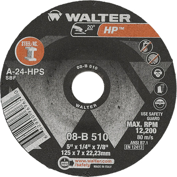 Walter 08B510 - 5"x1/4" HP Grinding Wheel